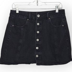 American Eagle Women's Hi Rise A Line Skirt Black Denim Button Fly size 8